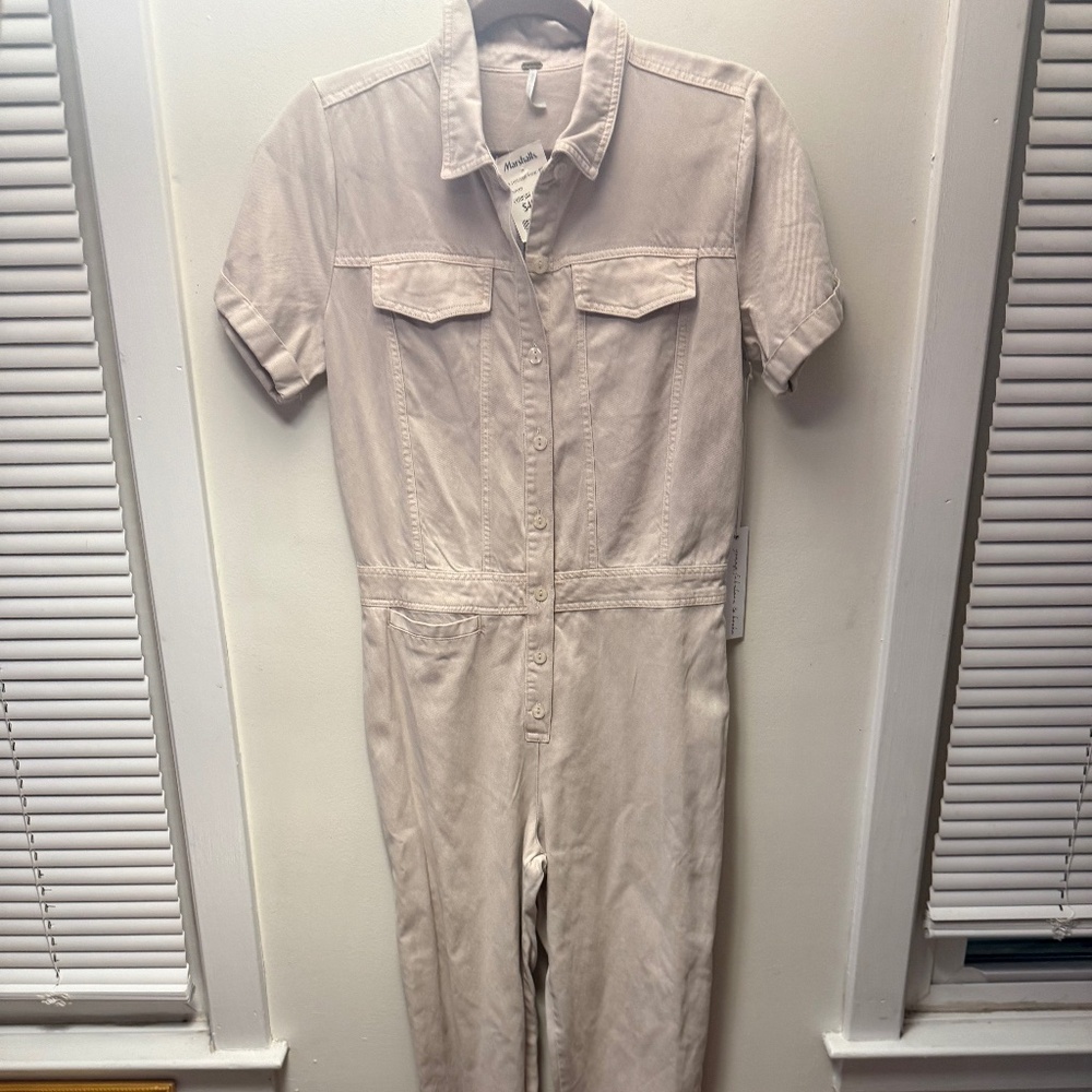 Young Fabulous & Broke NWT Aviator Jumpsuit S Beige Denim Coverall Utility